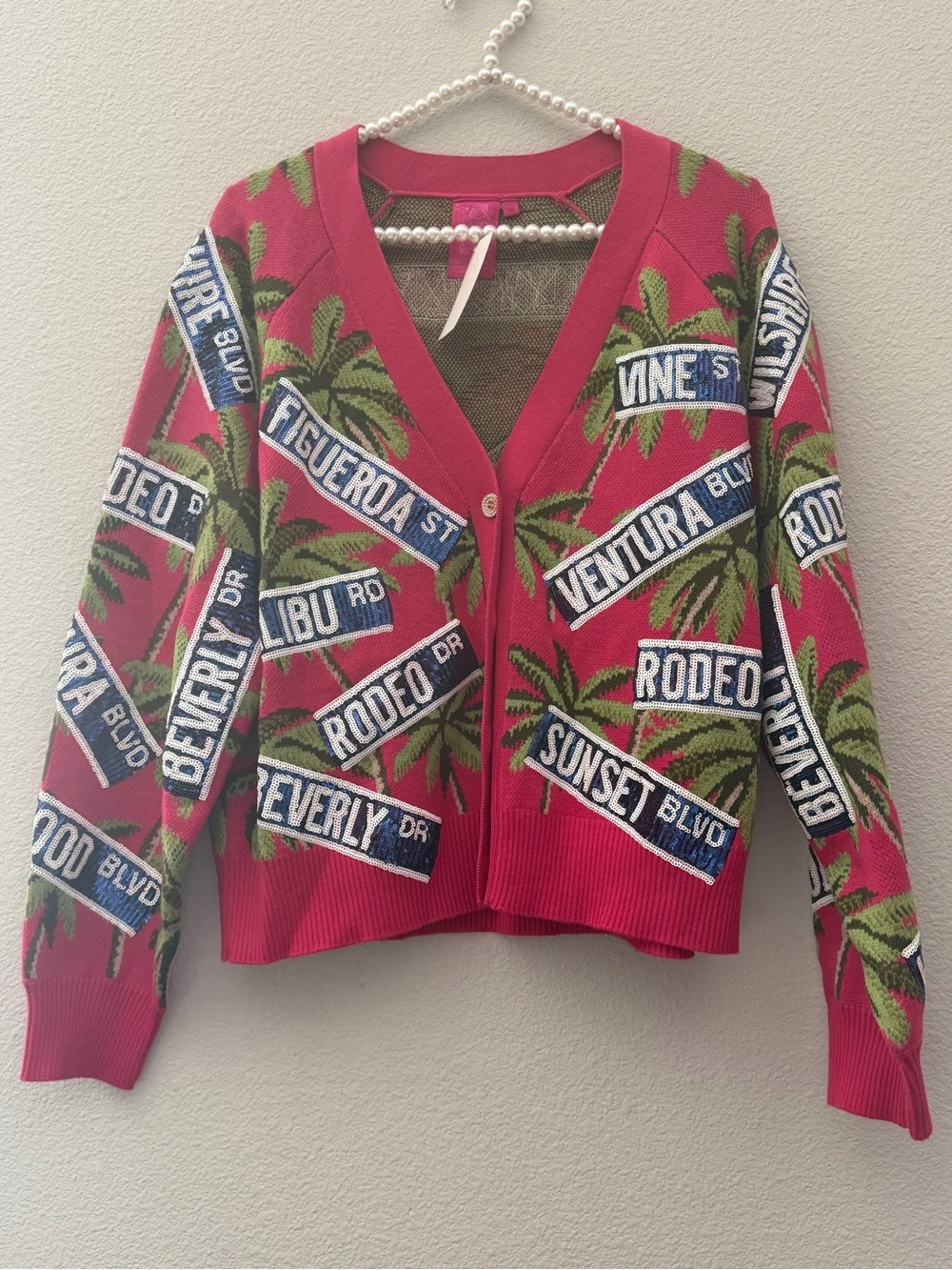 BRAND NEW W/TAGS • QUEEN OF SPARKLES • QOS • LA ROAD SIGNS  SWEATER • XS